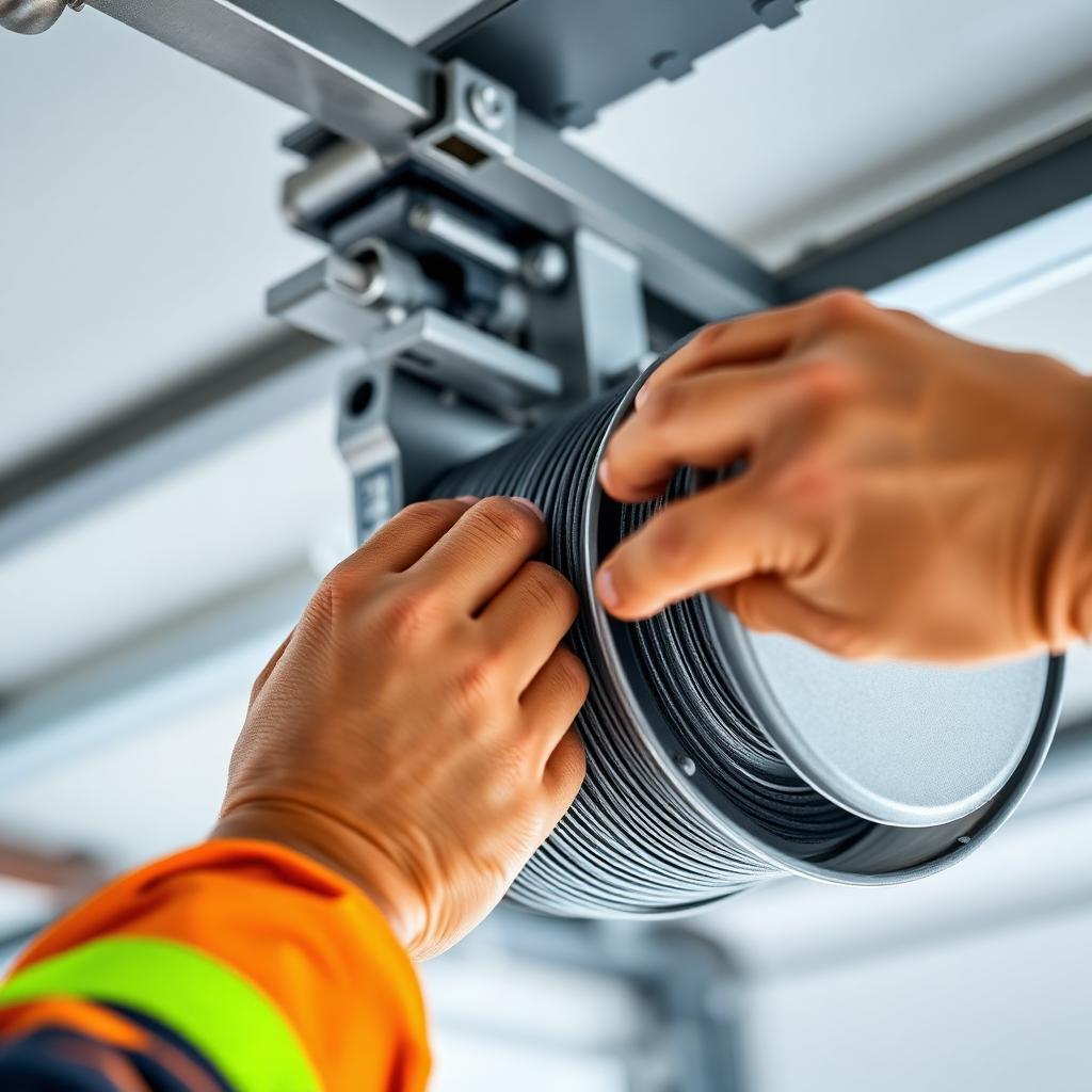 Garage door repair technician fixing spring in Charlotte area